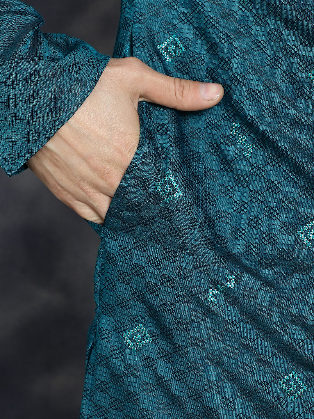 Jompers Men's Sequins Embroidered Kurta - Teal | Grocsy