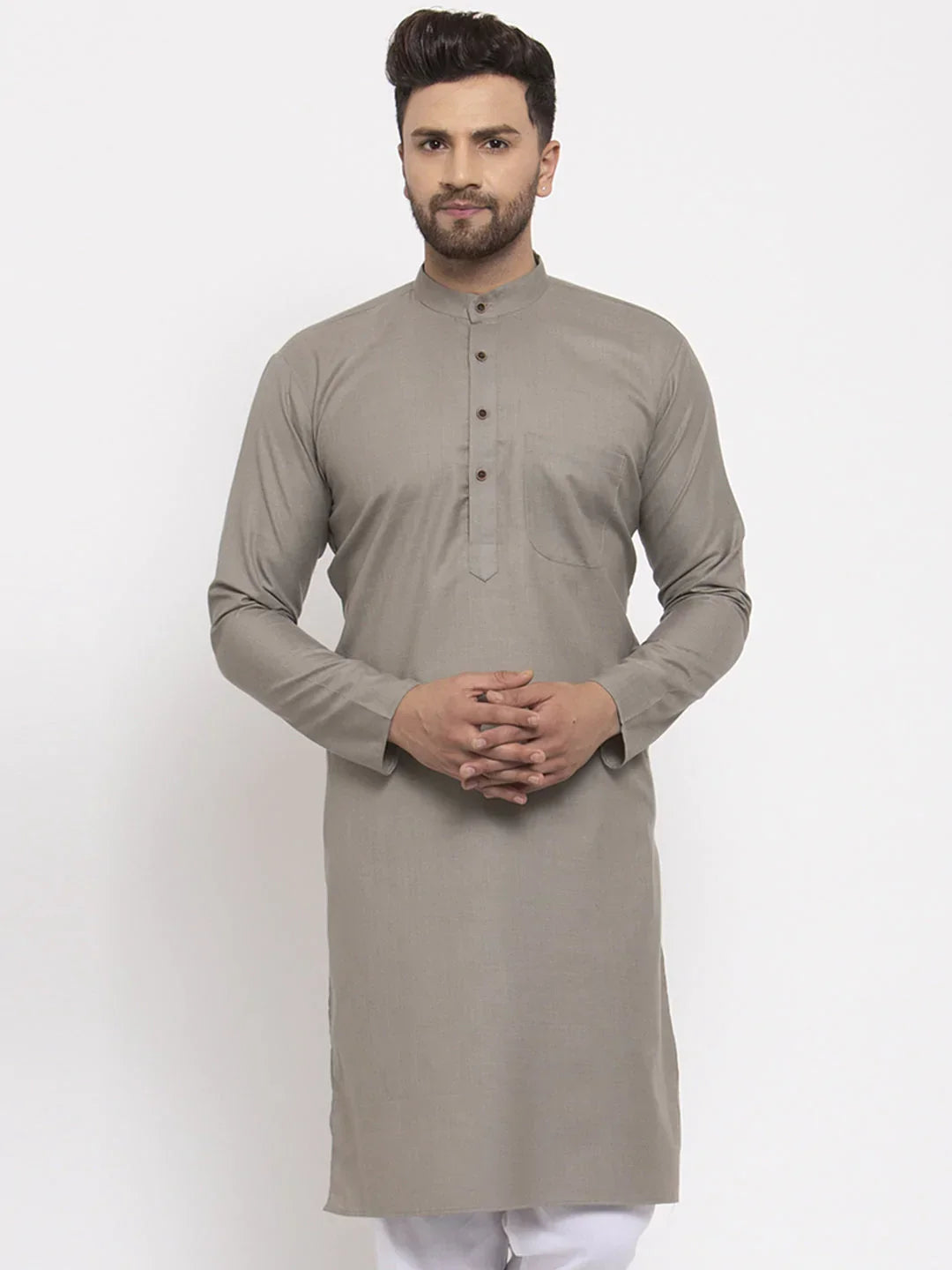 Jompers Men's Grey & White Solid Kurta Only | Grocsy
