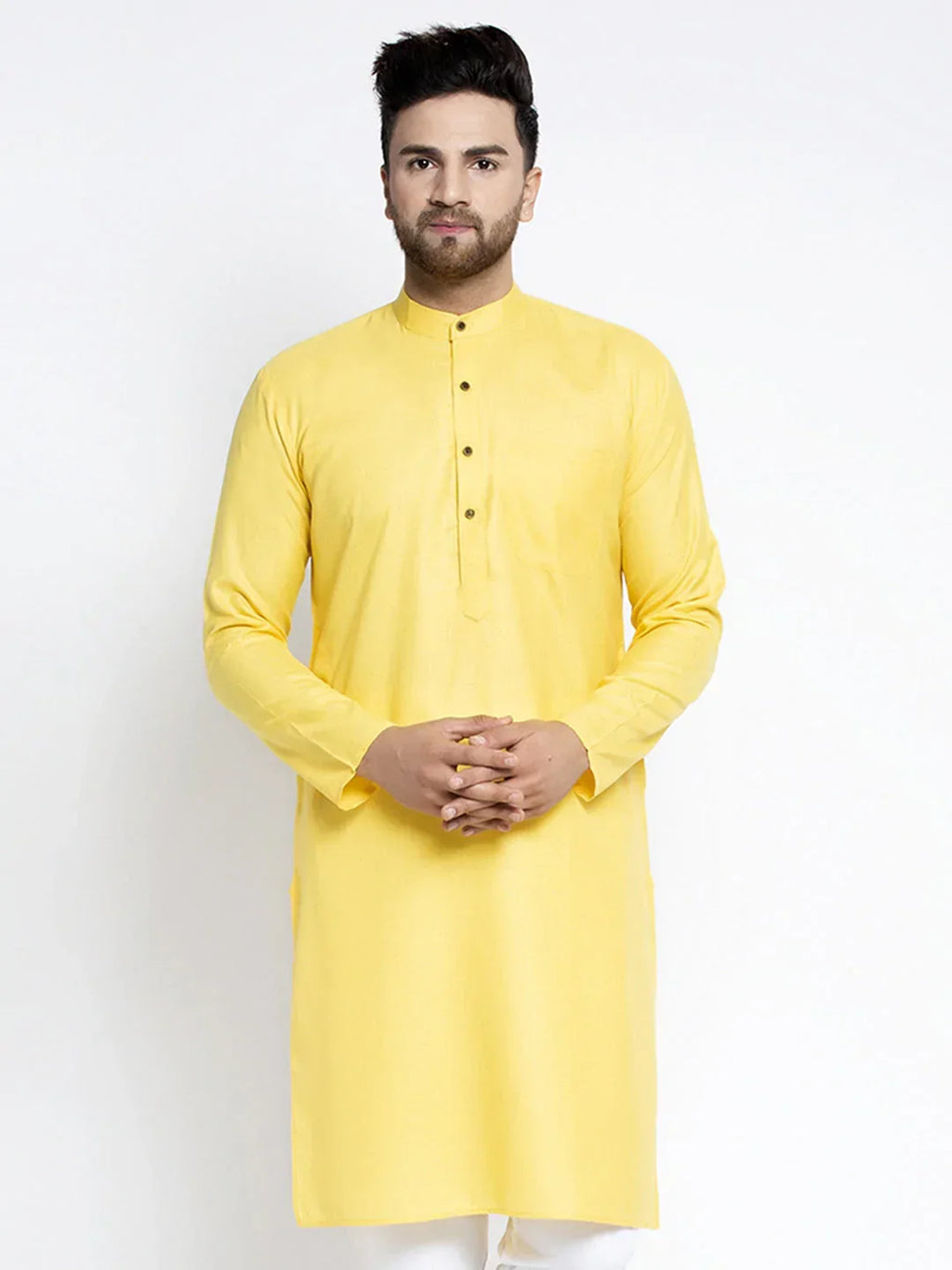 Jompers Men's Lemon & White Solid Kurta Only | Grocsy