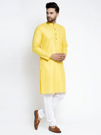 Jompers Men's Lemon & White Solid Kurta Only | Grocsy