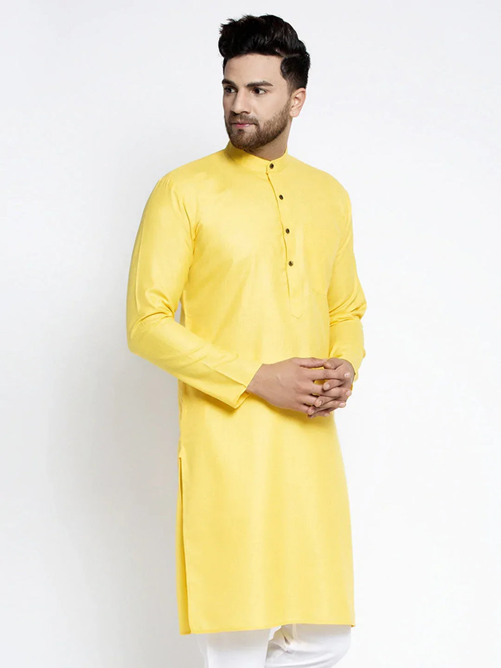 Jompers Men's Lemon & White Solid Kurta Only | Grocsy