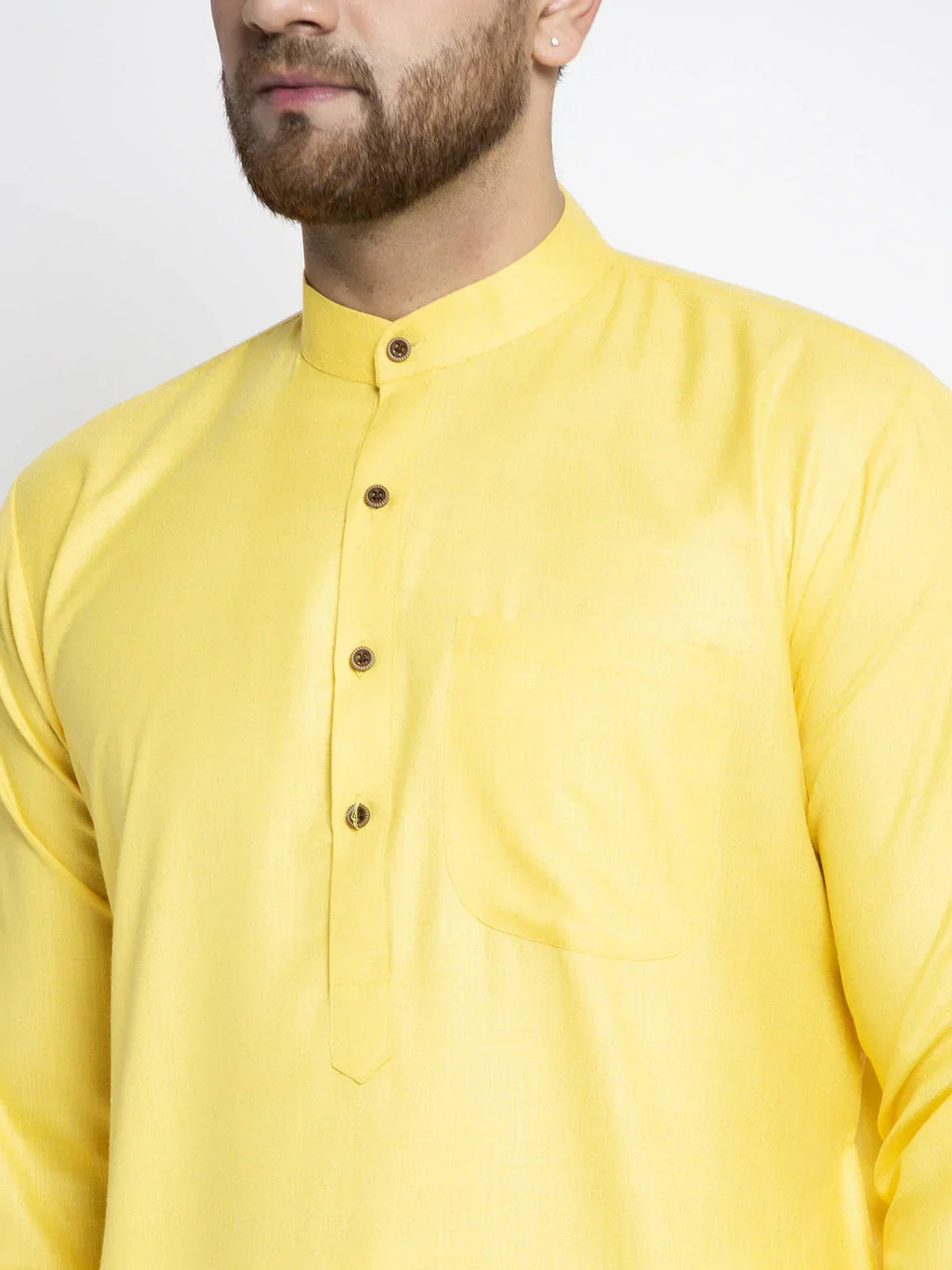 Jompers Men's Lemon & White Solid Kurta Only | Grocsy