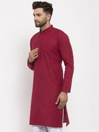 Jompers Men's Maroon & White Solid Kurta Only | Grocsy