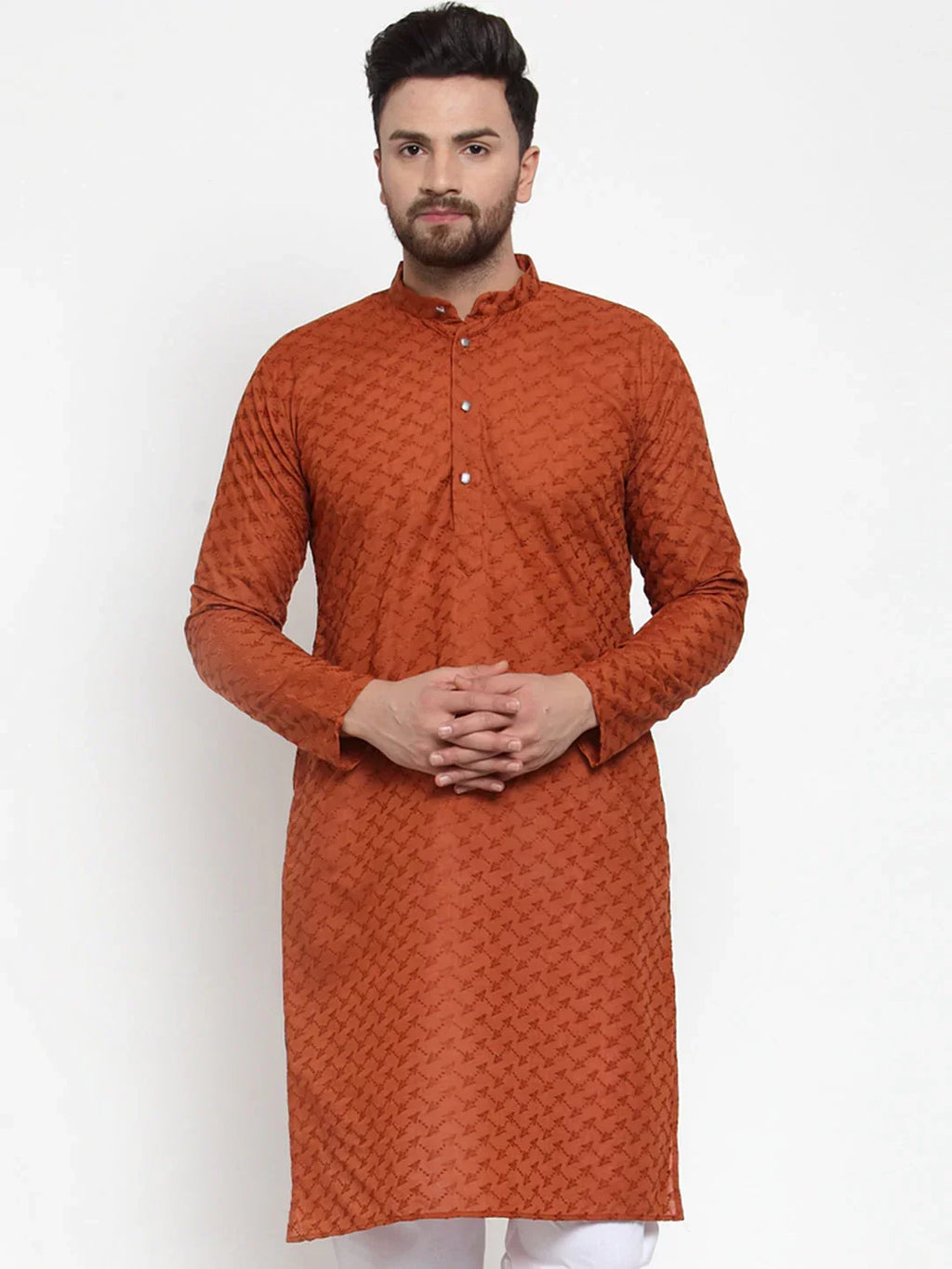 Jompers Men's Brown Chikan Kurta Only | Grocsy