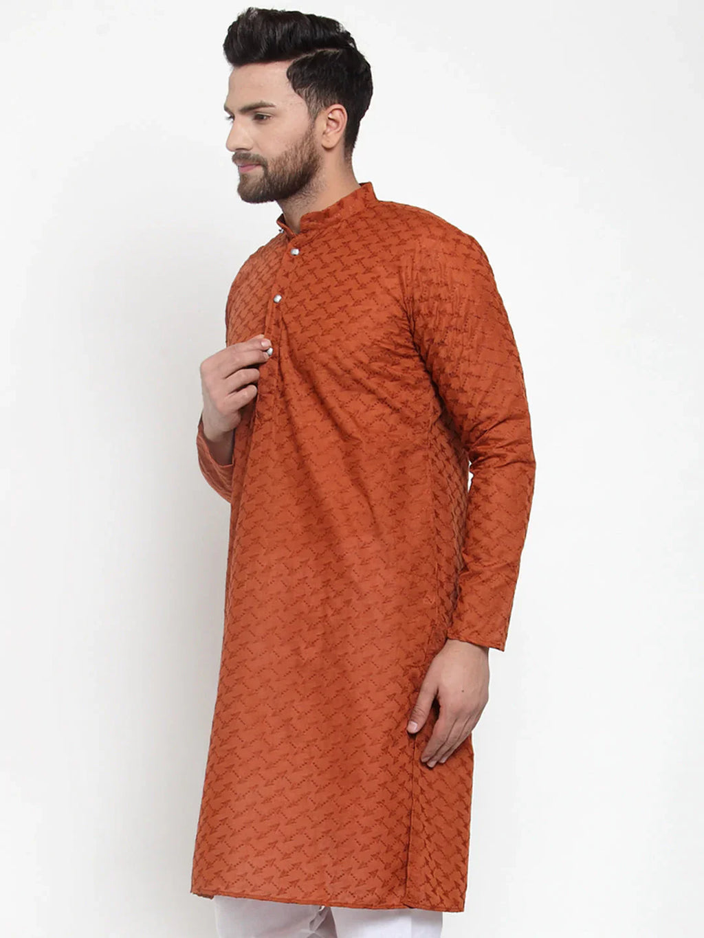 Jompers Men's Brown Chikan Kurta Only | Grocsy