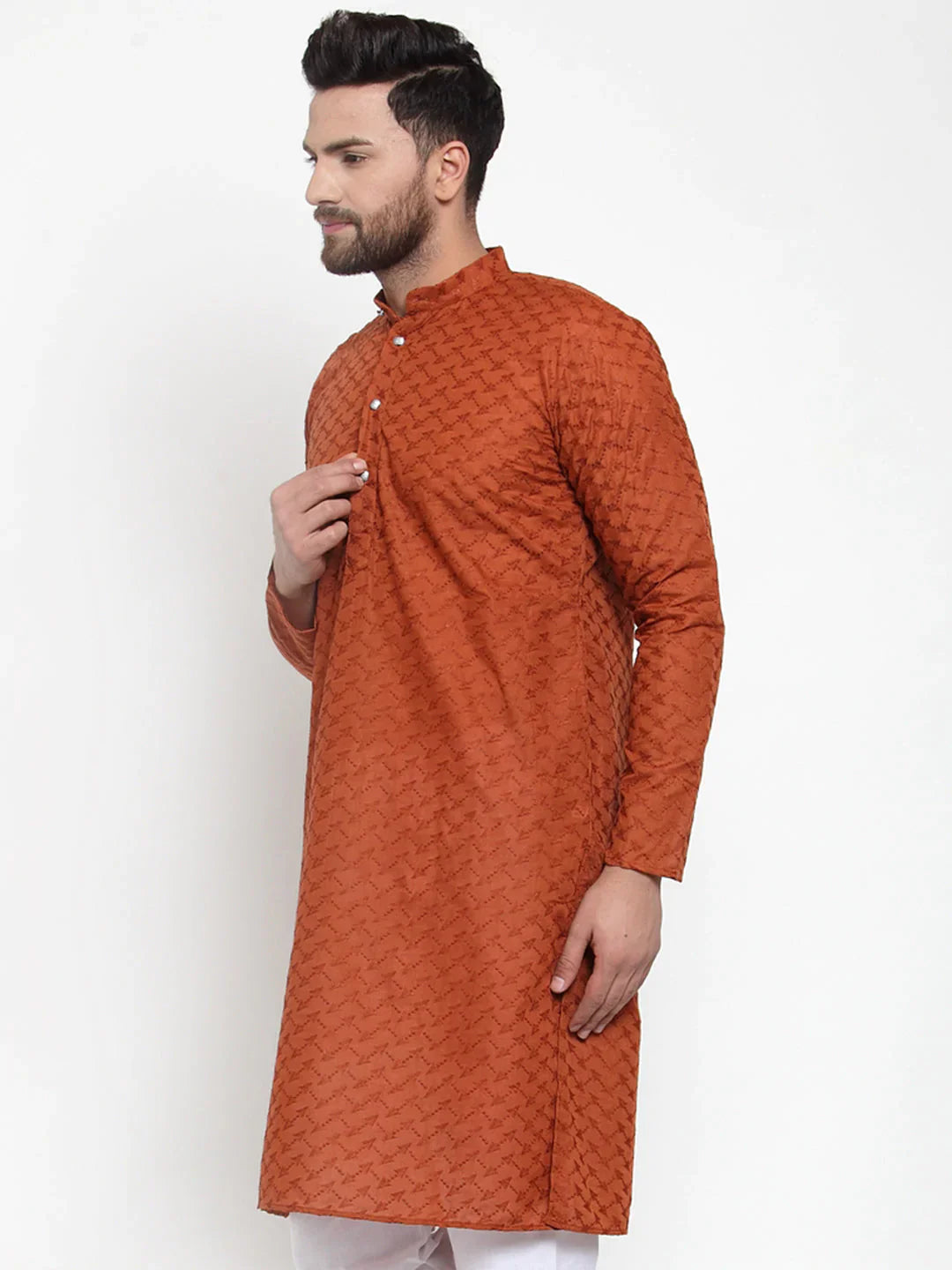 Jompers Men's Brown Chikan Kurta Only | Grocsy