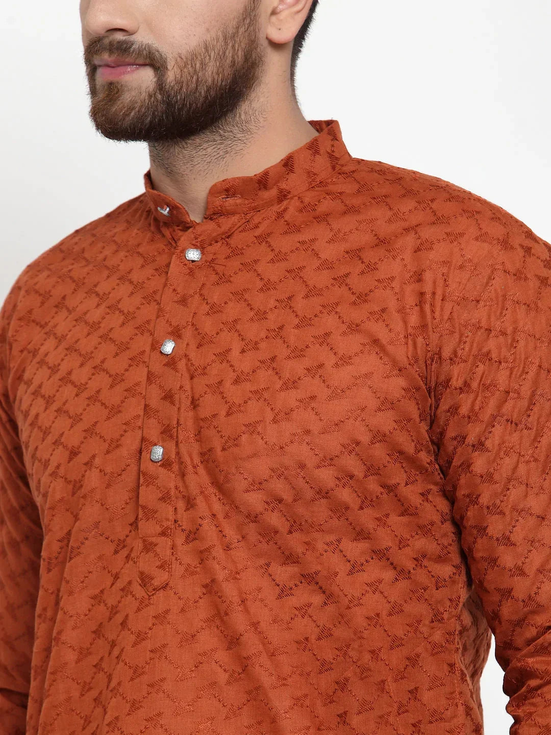 Jompers Men's Brown Chikan Kurta Only | Grocsy