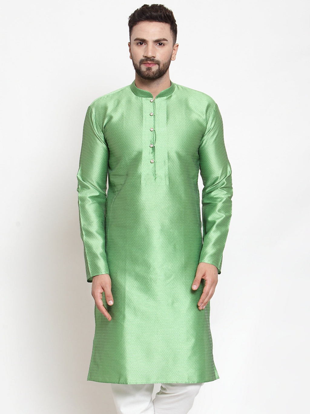 Jompers Men Green And White Self Design Kurta Only | Grocsy