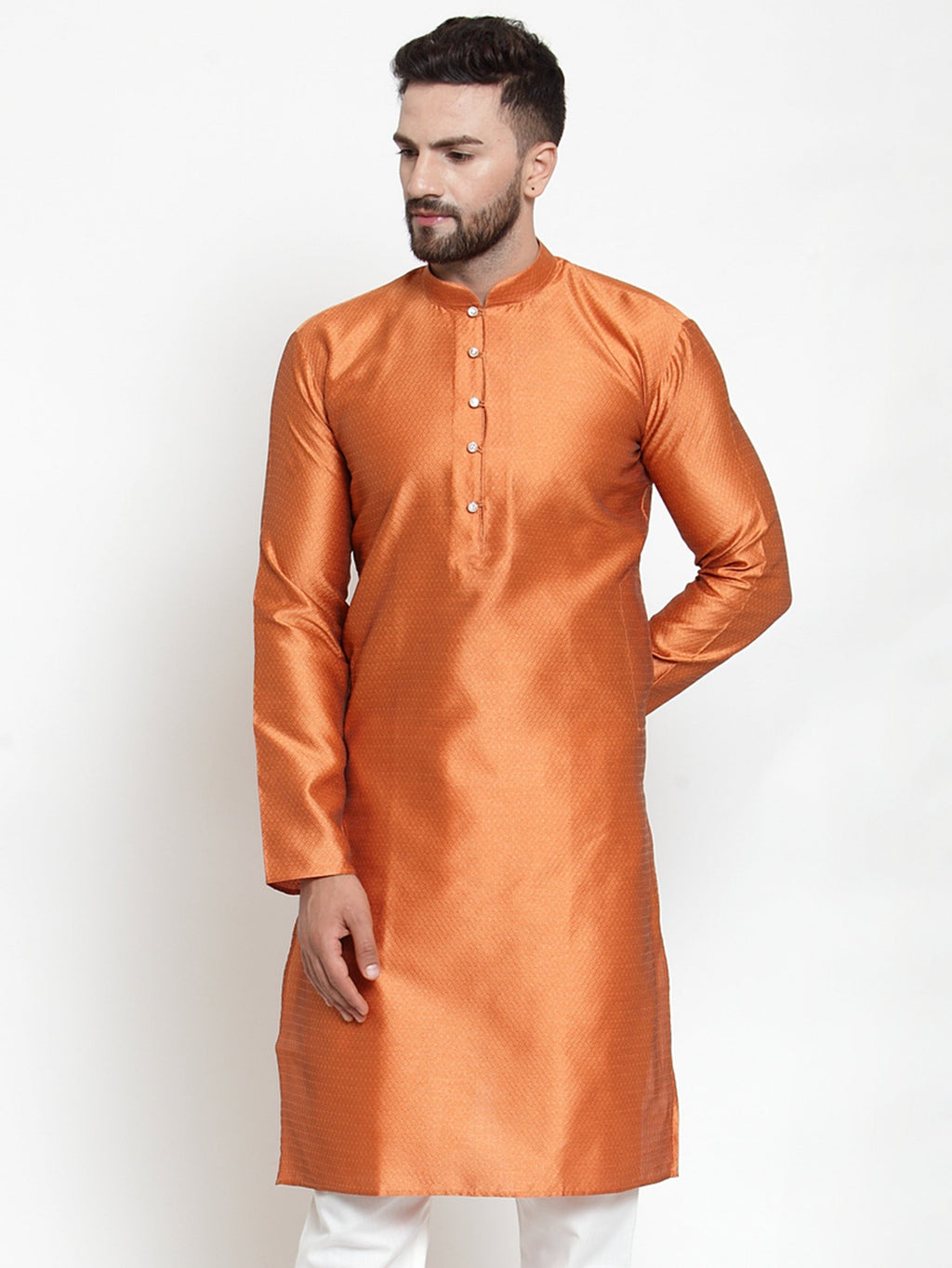 Jompers Men Orange & White Self Design Kurta Only | Grocsy