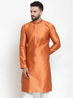 Jompers Men Orange & White Self Design Kurta Only | Grocsy
