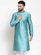 Jompers Men Light-Blue & White Self Design Kurta Only | Grocsy