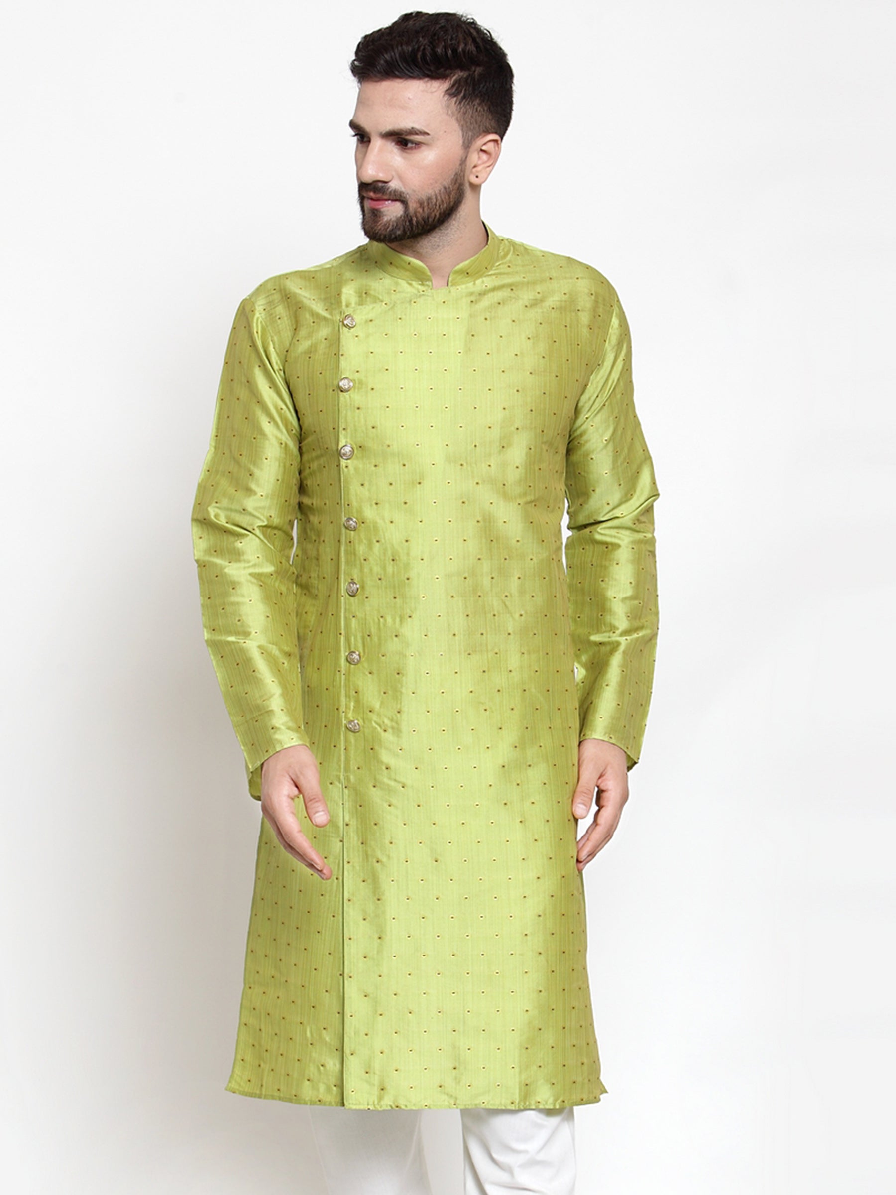 Jompers Men Light-Green & Golden Self Design Kurta Only | Grocsy
