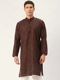 Jompers Men's Woven Design Jacquard Kurta - Coffee | Grocsy