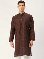 Jompers Men's Woven Design Jacquard Kurta - Coffee | Grocsy