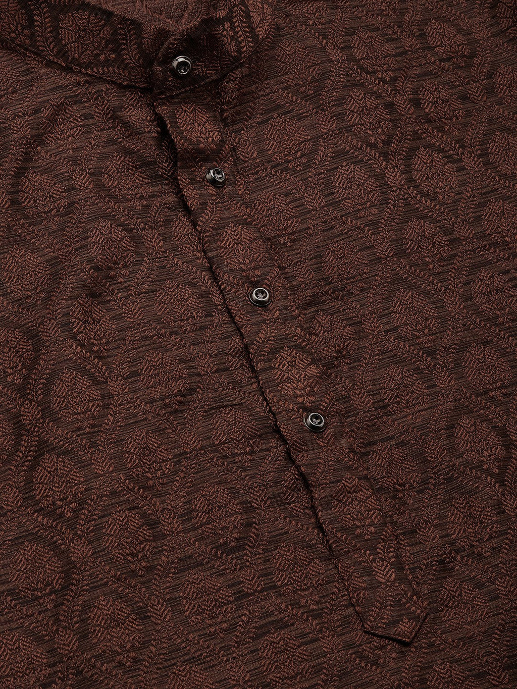 Jompers Men's Woven Design Jacquard Kurta - Coffee | Grocsy