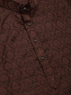 Jompers Men's Woven Design Jacquard Kurta - Coffee | Grocsy