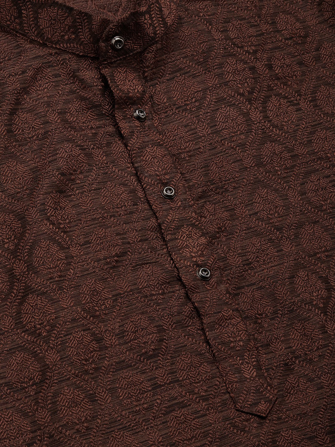 Jompers Men's Woven Design Jacquard Kurta - Coffee | Grocsy