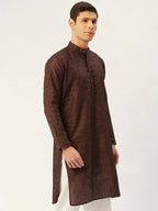 Jompers Men's Woven Design Jacquard Kurta - Coffee | Grocsy
