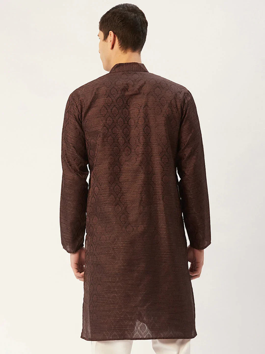 Jompers Men's Woven Design Jacquard Kurta - Coffee | Grocsy