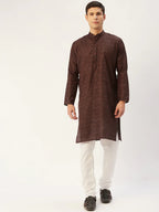 Jompers Men's Woven Design Jacquard Kurta - Coffee | Grocsy