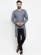 Jompers Men Grey Solid high-low Kurta | Grocsy