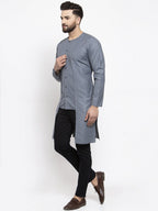 Jompers Men Grey Solid high-low Kurta | Grocsy
