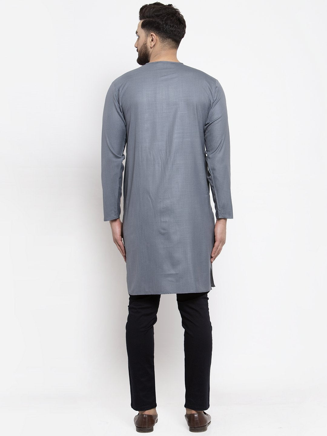 Jompers Men Grey Solid high-low Kurta | Grocsy