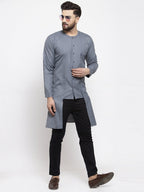 Jompers Men Grey Solid high-low Kurta | Grocsy