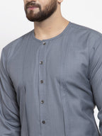 Jompers Men Grey Solid high-low Kurta | Grocsy