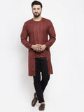 Jompers Men Maroon Solid high-low Kurta | Grocsy