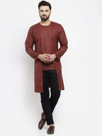 Jompers Men Maroon Solid high-low Kurta | Grocsy