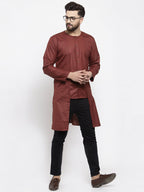 Jompers Men Maroon Solid high-low Kurta | Grocsy