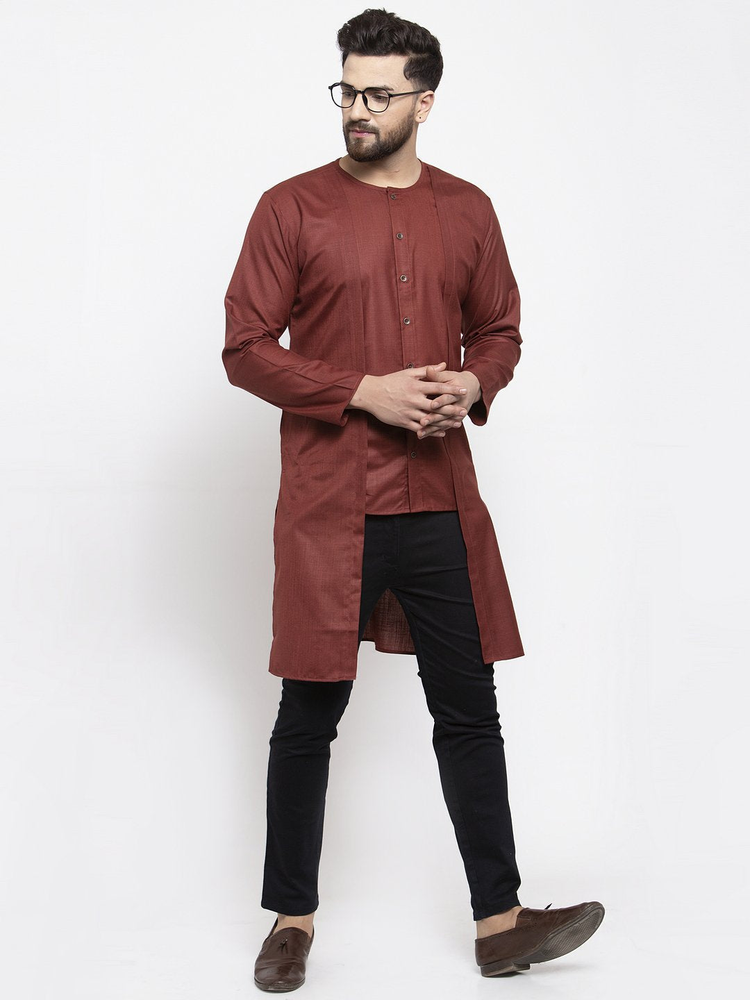 Jompers Men Maroon Solid high-low Kurta | Grocsy