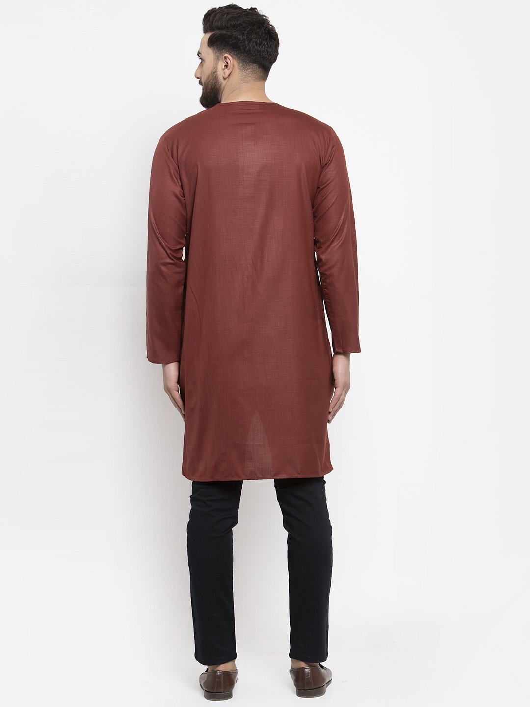 Jompers Men Maroon Solid high-low Kurta | Grocsy