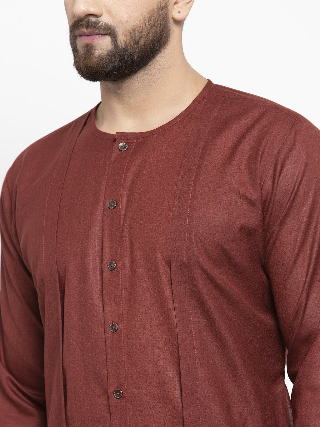 Jompers Men Maroon Solid high-low Kurta | Grocsy