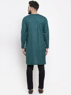 Jompers Men Teal Solid high-low Kurta | Grocsy