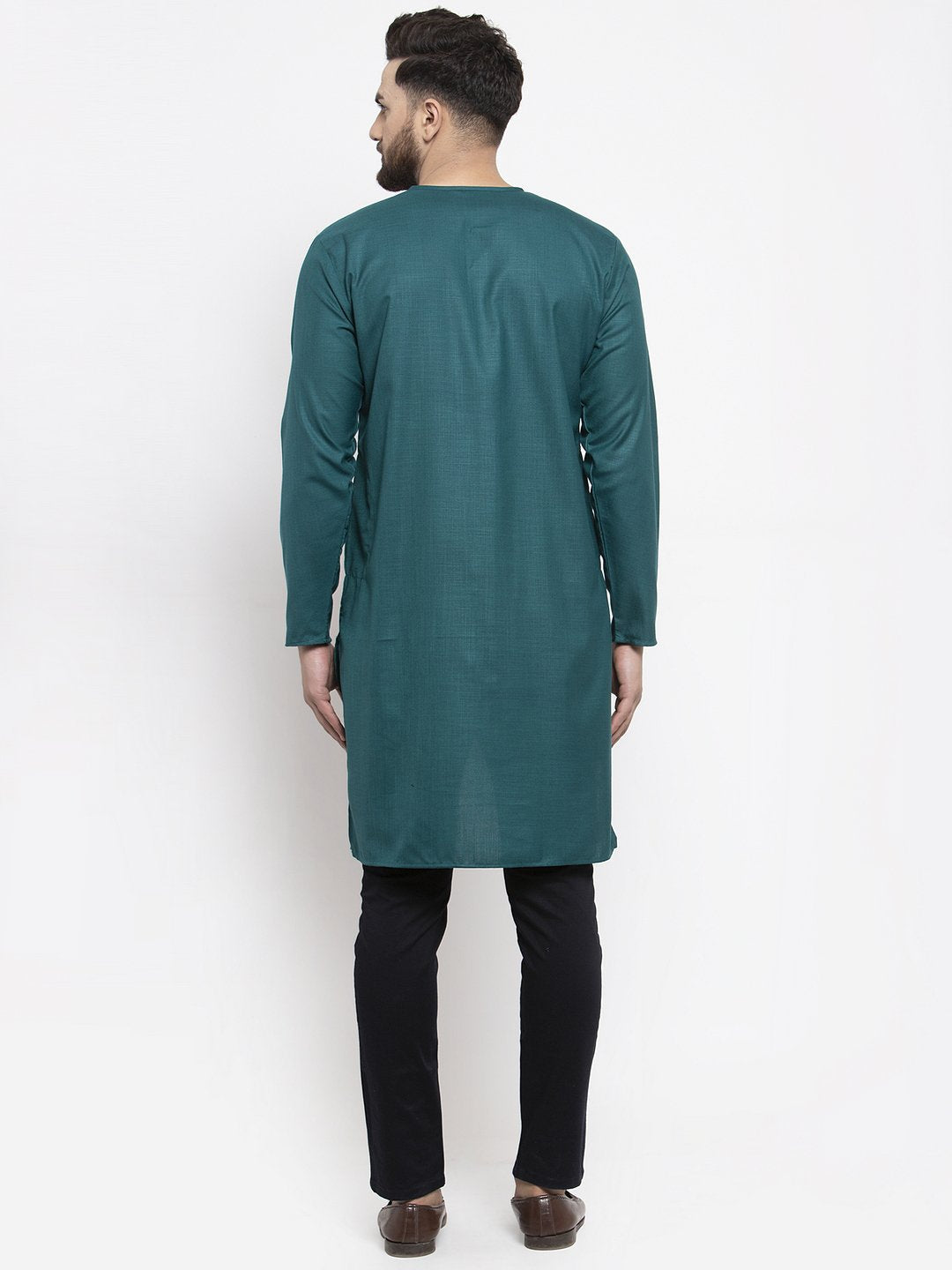 Jompers Men Teal Solid high-low Kurta | Grocsy