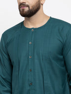 Jompers Men Teal Solid high-low Kurta | Grocsy
