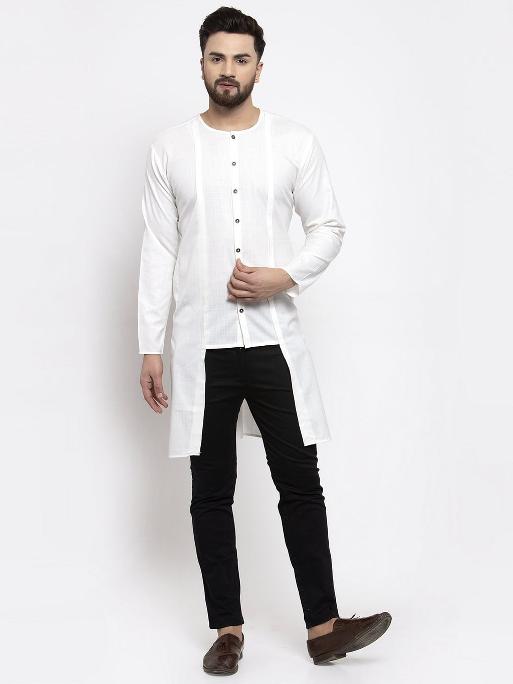 Jompers Men White Solid high-low Kurta | Grocsy