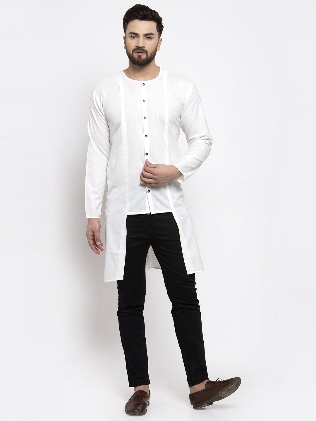 Jompers Men White Solid high-low Kurta | Grocsy
