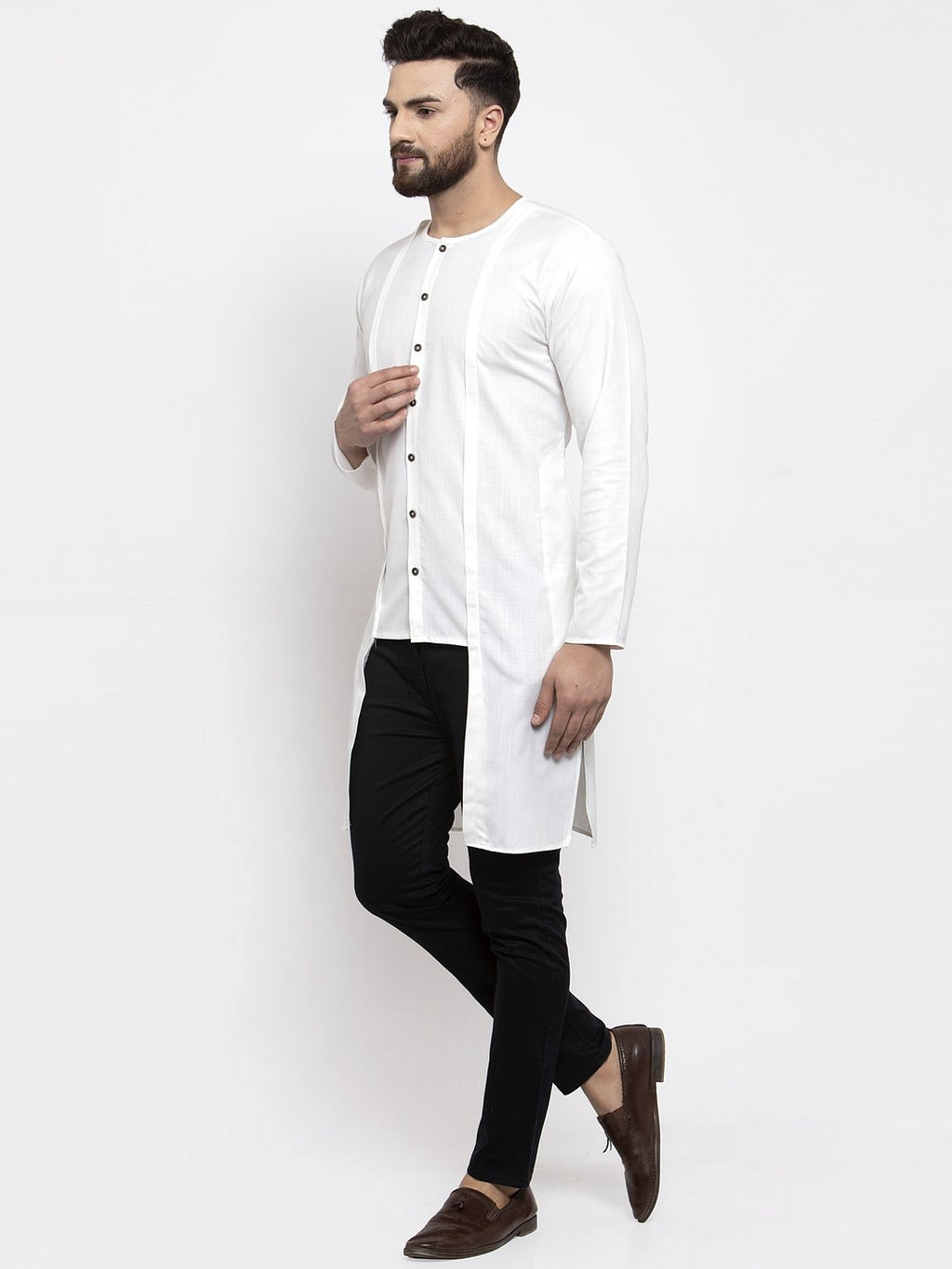 Jompers Men White Solid high-low Kurta | Grocsy
