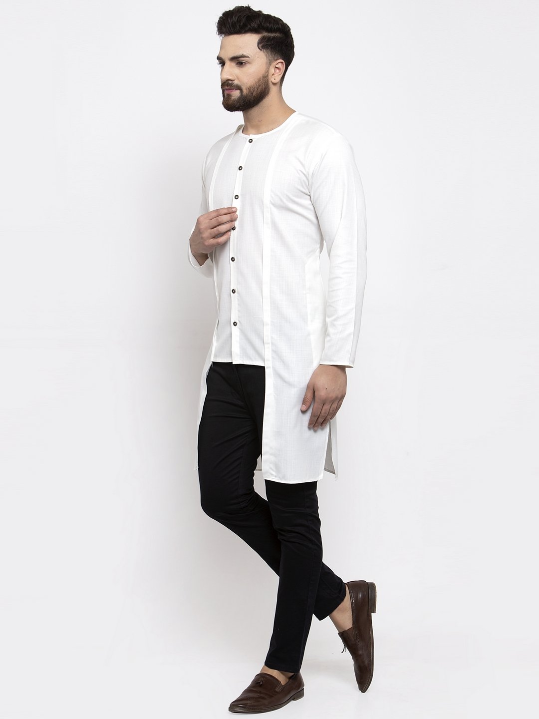Jompers Men White Solid high-low Kurta | Grocsy