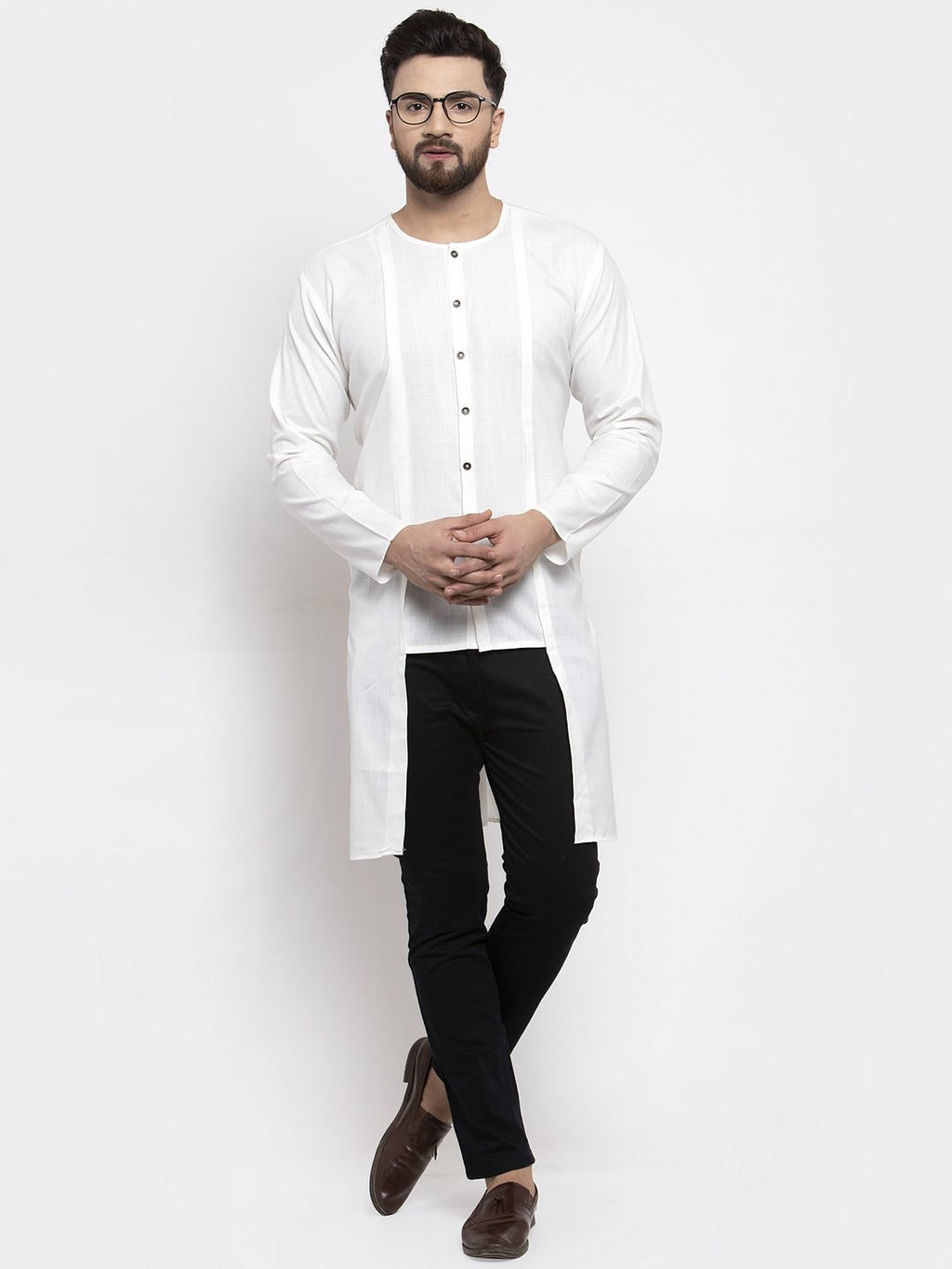 Jompers Men White Solid high-low Kurta | Grocsy