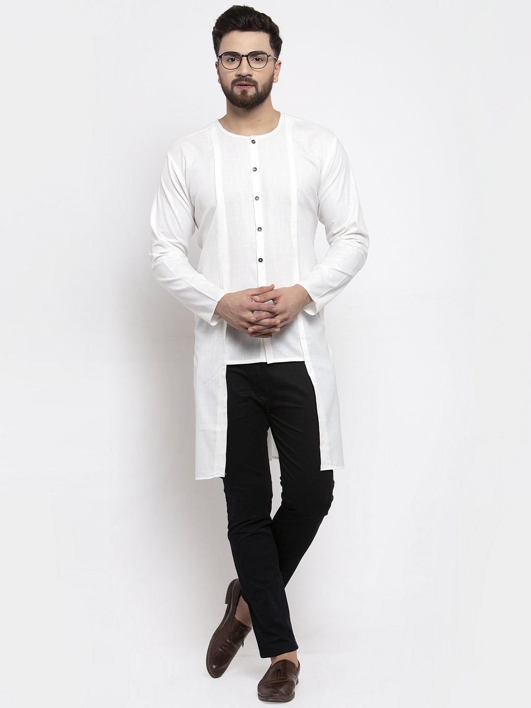 Jompers Men White Solid high-low Kurta | Grocsy