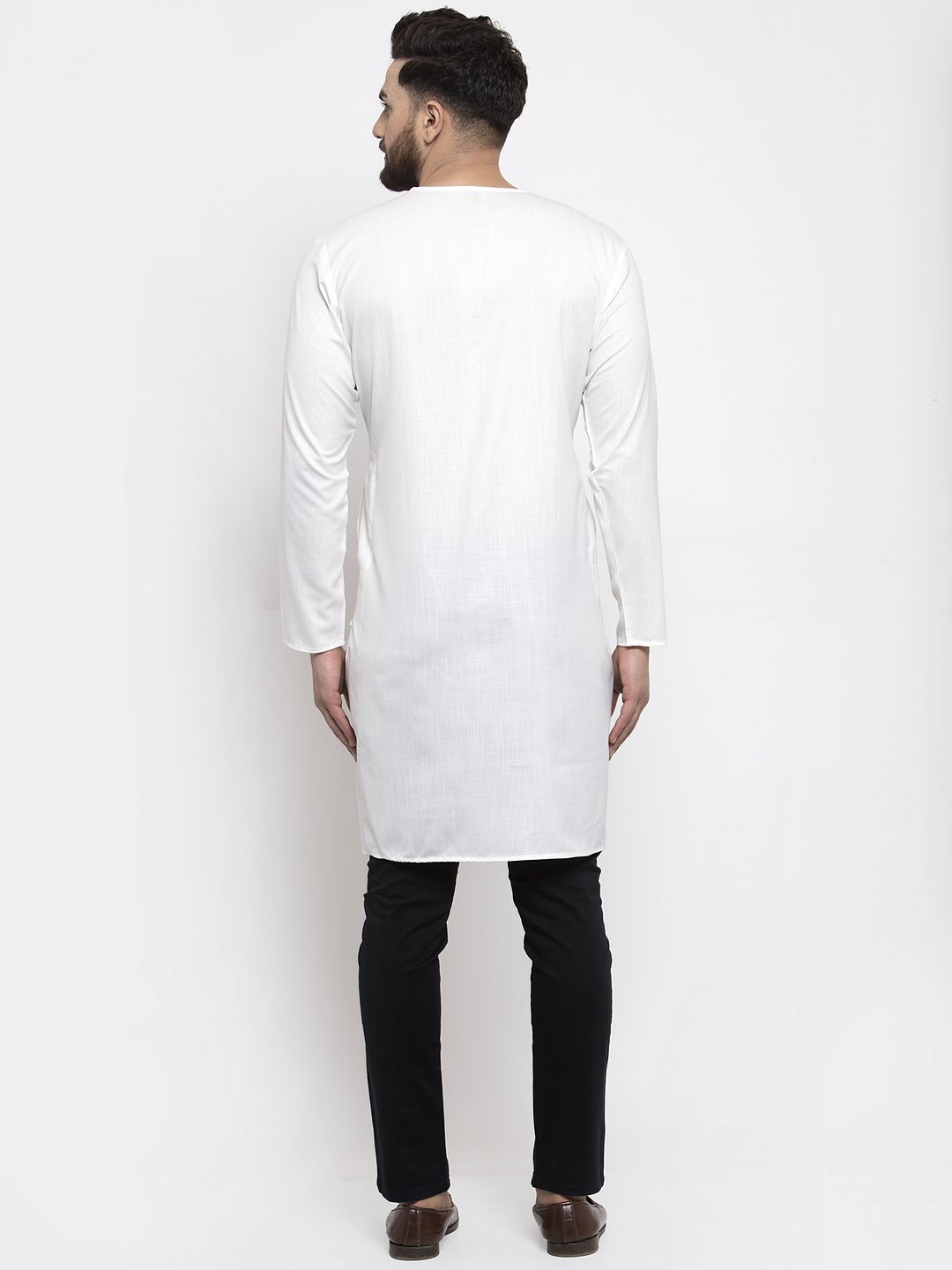 Jompers Men White Solid high-low Kurta | Grocsy