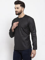 Jompers Men Black Solid Straight Short Kurta | Grocsy