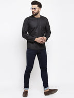 Jompers Men Black Solid Straight Short Kurta | Grocsy