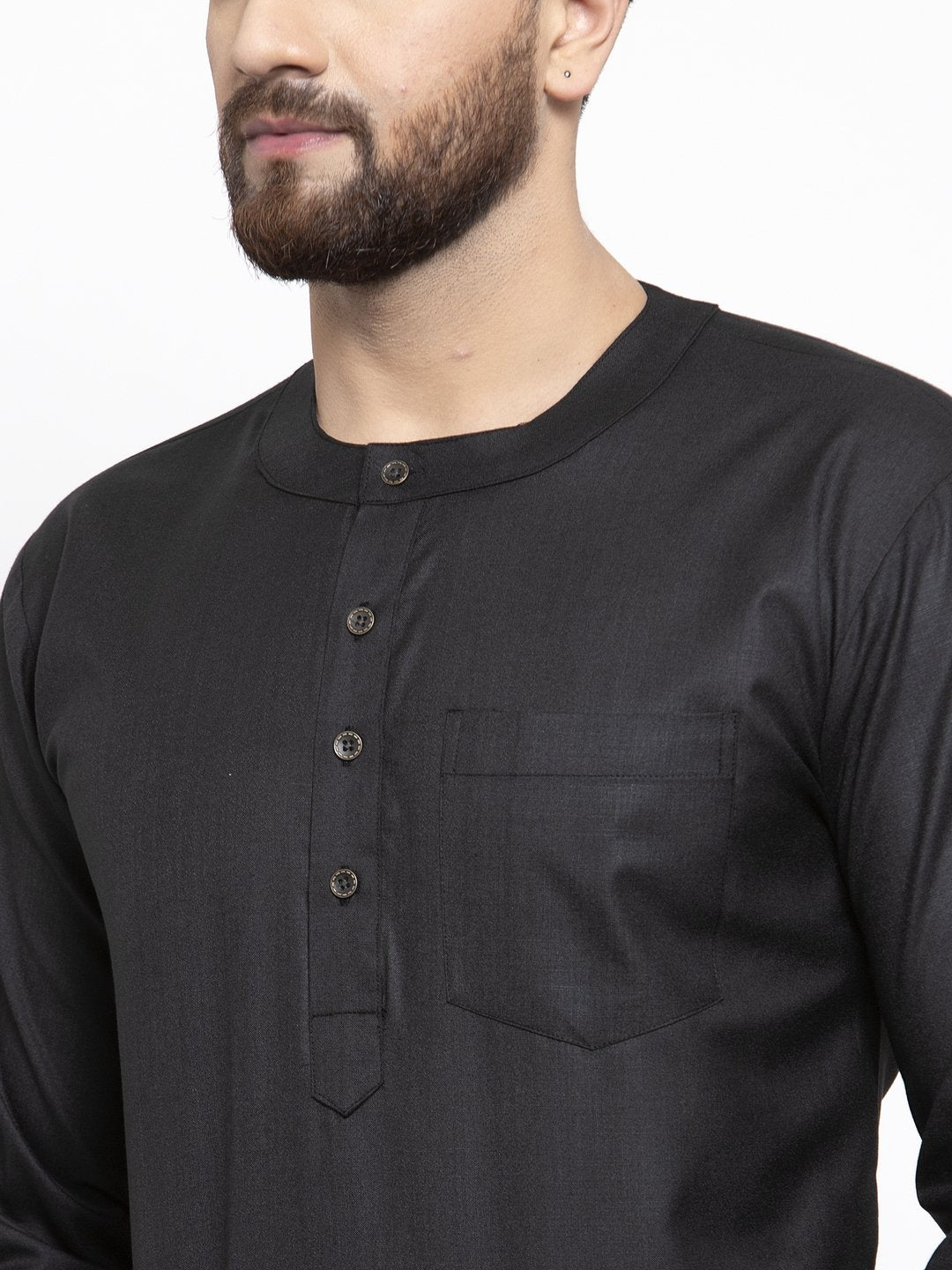 Jompers Men Black Solid Straight Short Kurta | Grocsy