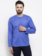 Jompers Men Blue Solid Straight Short Kurta | Grocsy