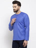 Jompers Men Blue Solid Straight Short Kurta | Grocsy